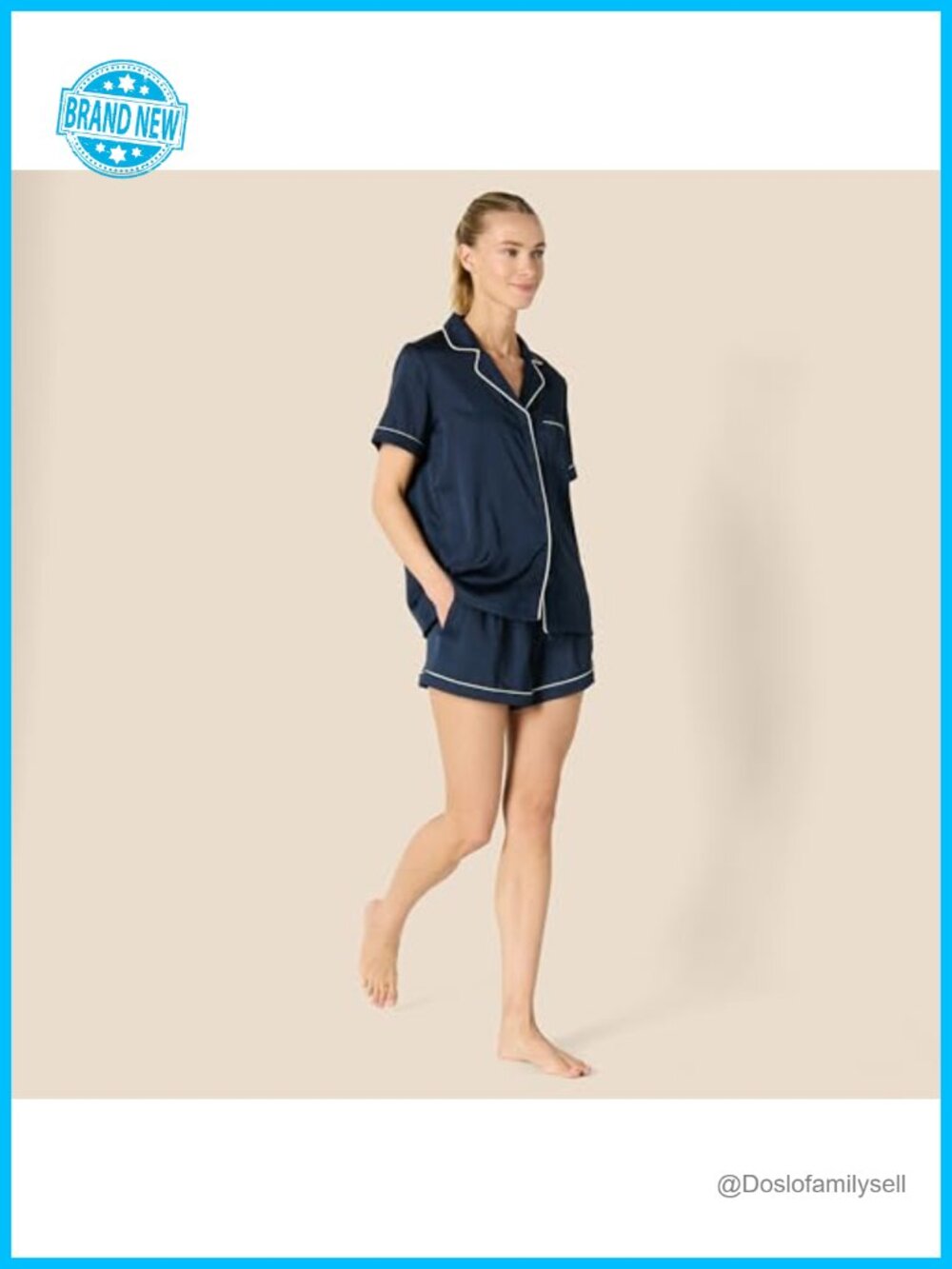 Satin Short Sleeve Button-Down Top and Short Sleepwear Pajama Set - Picture 5 of 7